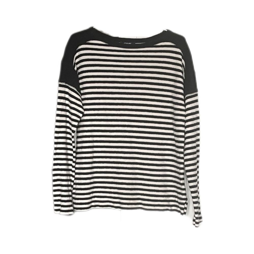 Chaps Black White Striped Cotton Long Sleeve Pullover Sweater Women’s Medium